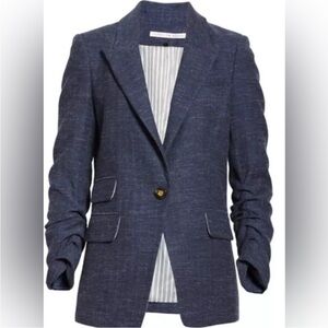$758 Veronica Beard Martel Navy herringbone wool tweed Dickey Jacket Size 6